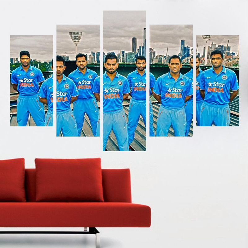 Saiii Designs 79 cm Virat Kholi Team Five Piece Poster wall Covering Area-(W 79 X H 49) Self Adhesive Sticker  (Pack of 5)