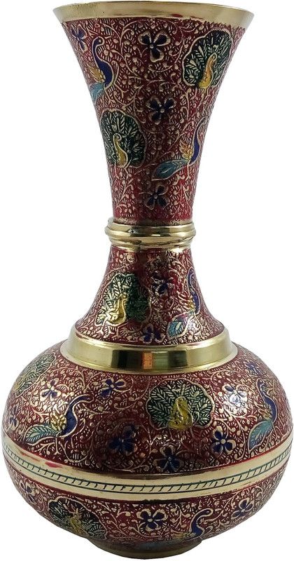 MOZO HUB MOZO HUB Brass Red Flower vase Lutia pattern 23 cm Brass Vase  (7 inch, Red)