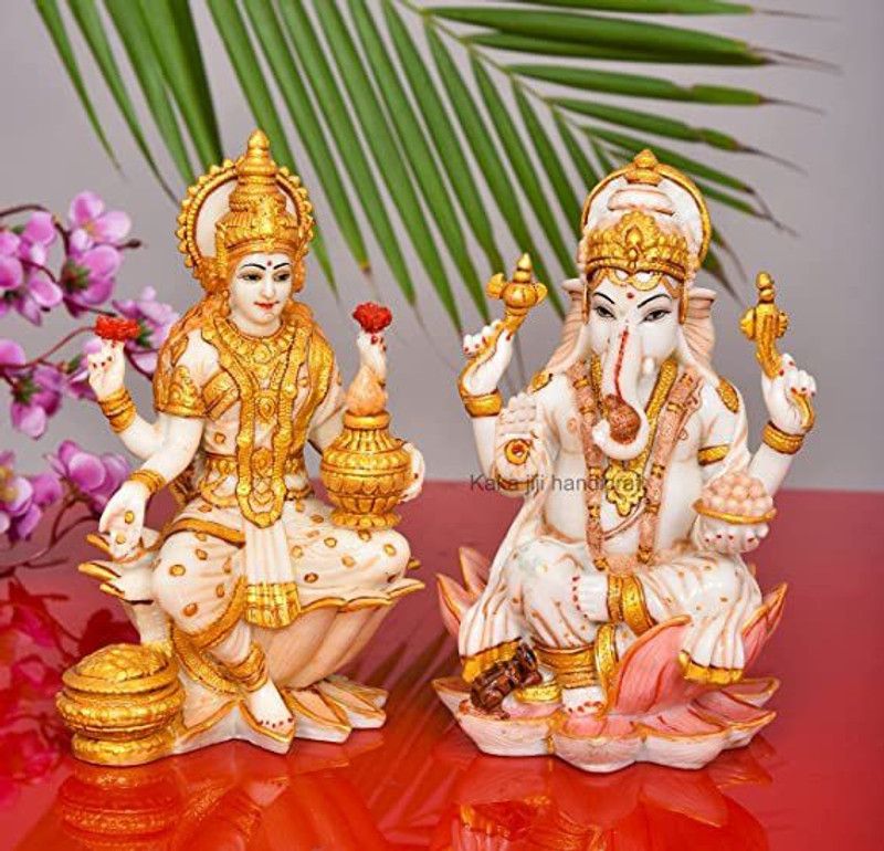 shri balaji craft Marble Lakshmi Ganesh Ji Statue I 7 Inches God Idol For Diwali Decoration Decorative Showpiece - 18 cm  (Marble, Multicolor)