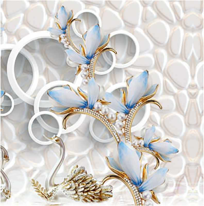 decorative india Floral & Botanical White, Blue Wallpaper  (325 cm x 40 cm)