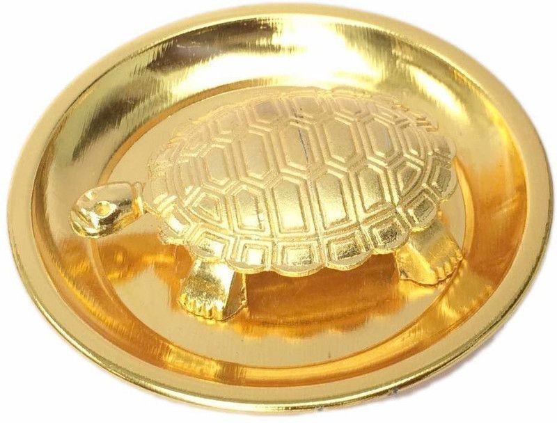 VibeX ™Brass Fengshui Vastu Tortoise Turtle with Plate (4 Inches, Gold) Decorative Showpiece - 1 cm  (Brass, Gold)