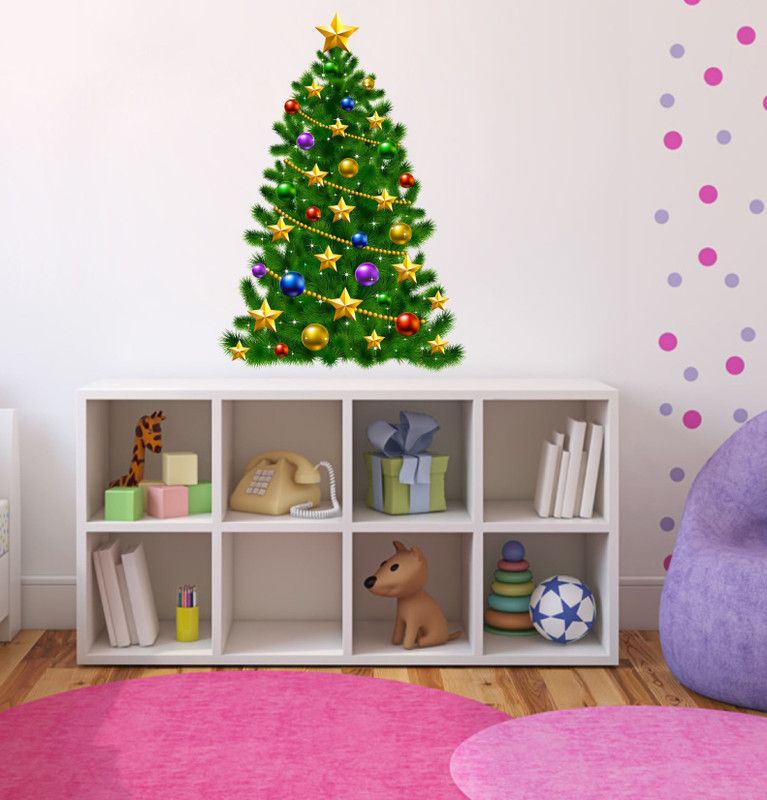 Psychedelic Collection 78 cm Decorative christmas tree multicolor pvc vinyl wall sticker Self Adhesive Sticker  (Pack of 1)
