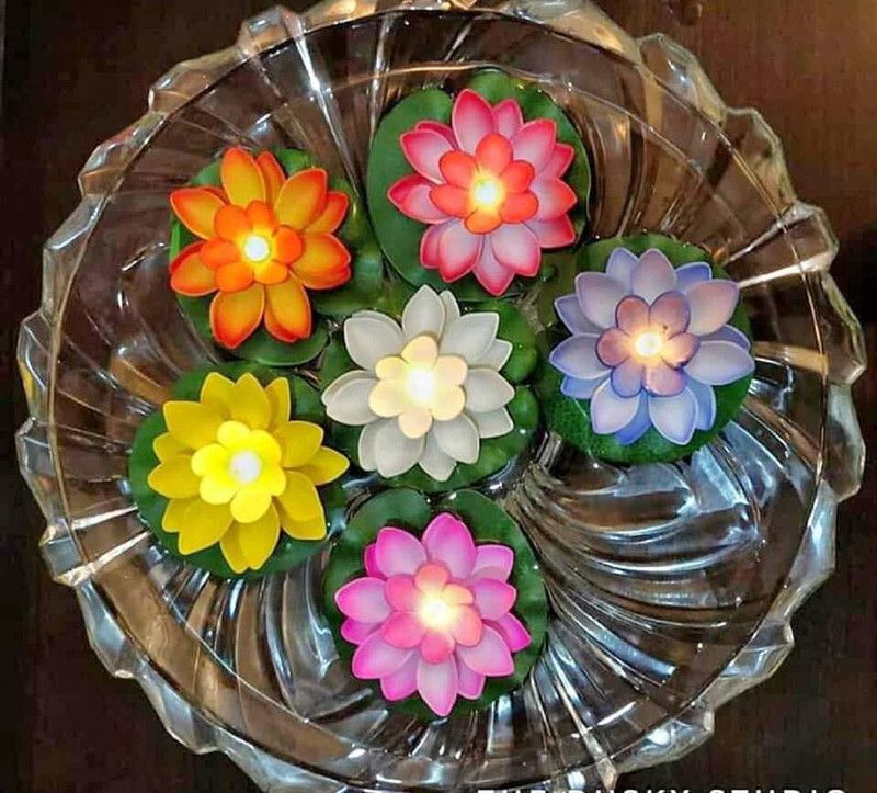 Gabbar Water Floating Smokeless Candles & Lotus Flowers Sensor Led Tea Light Unbreakable for Outdoor and Indoor Festival Decoration Candle  (Multicolor, Pack of 6)