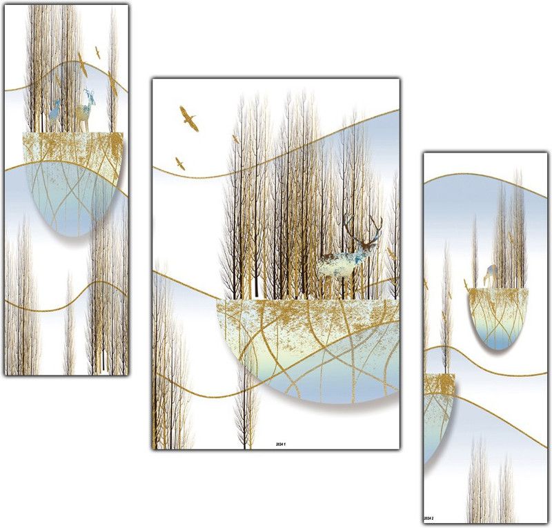 pnf Modern Abstract Art Set of 3 MDF Panel-2024- Digital Reprint 18 inch x 12 inch Painting  (Without Frame, Pack of 3)