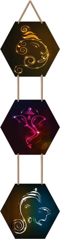 pnf Designer Wooden Wall Hangings Home Decor Items of Ganeshji-1045  (16 inch X 6 inch, Brown)