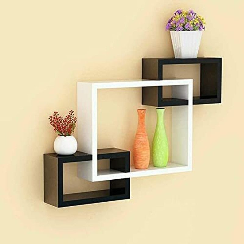 CraftInWood Living Room Floating Shelf Home Décor Wall Mounted Bookcase Wooden Display Racks MDF (Medium Density Fiber) Wall Shelf  (Number of Shelves - 3, Black, White)
