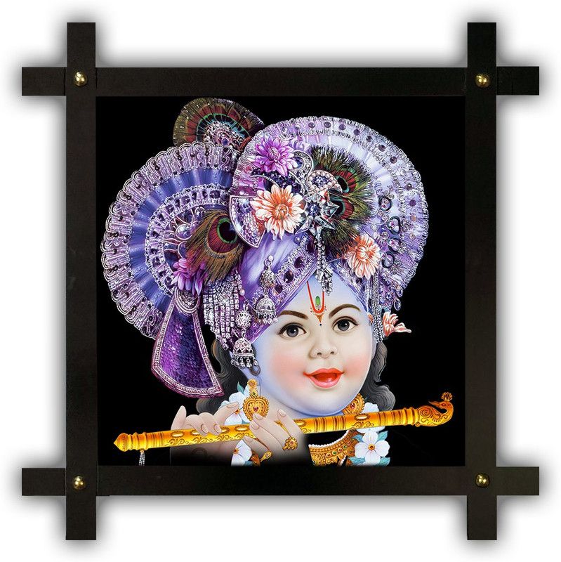 Poster N Frames Cross Wooden Frame Hand-Crafted with photo of Baby Krishna 19024-12x12-corssframe.jpg Digital Reprint 16.5 inch x 16.5 inch Painting  (With Frame)