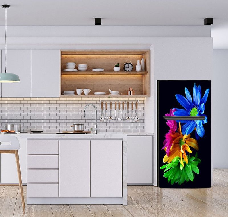 K2a Decor 58 cm 3D Colourful Flower Adhesive Sticker Fridge wrap Sticker Self Adhesive Sticker  (Pack of 1)