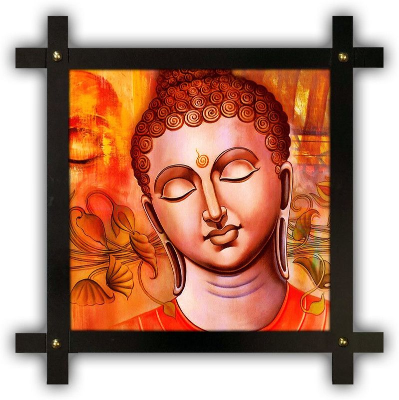 Poster N Frames Cross Wooden Frame Hand-Crafted with photo of Buddha 17525-Crossframe Digital Reprint 16.5 inch x 16.5 inch Painting  (With Frame)
