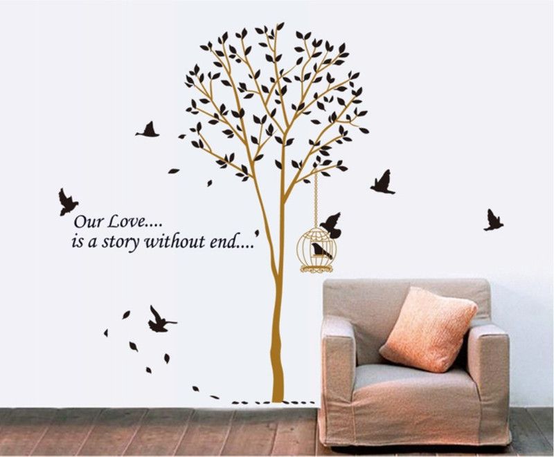 Onebuy.in-Tree And Bird 90 cm Tree And Bird Self Adhesive Sticker  (Pack of 1)