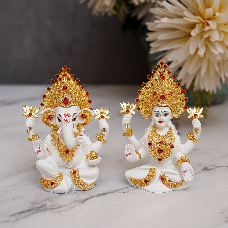 StatueStudio Laxmi statue Lakshmi Idol Lakshami Statue for Home Temple Diwali & New Year Gift Decorative Showpiece - 10.16 cm  (Polyresin, White, Gold)