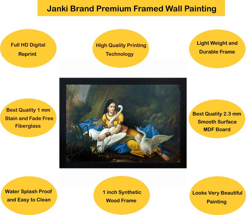 Janki Beautiful Lady With Love Bird Wall Painting Canvas 14 inch x 20 inch Painting  (With Frame)