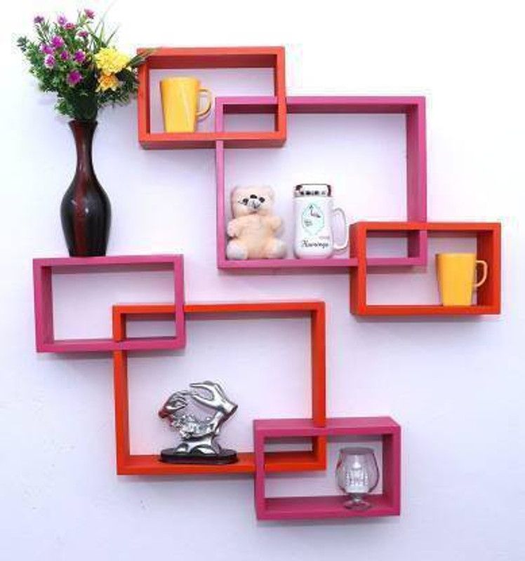 M A Enterpises MDF (Medium Density Fiber) Wall Shelf  (Number of Shelves - 6, Orange, Pink)