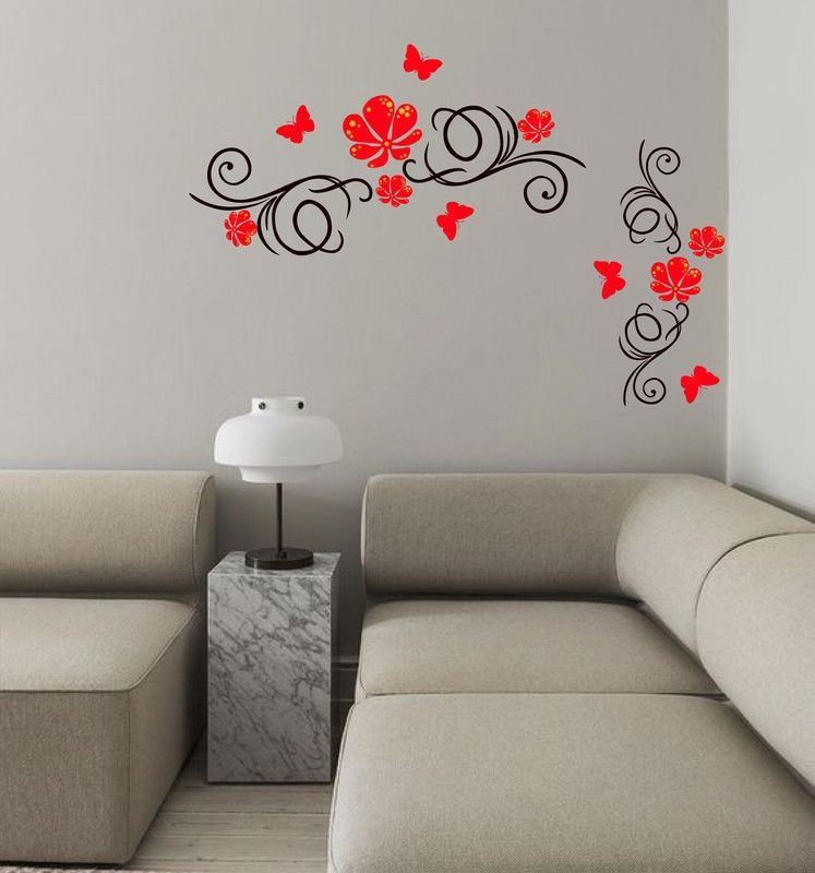 Kanha Enterprises 65 cm decorative flowers leaves butterflies wall sticker Self Adhesive Sticker  (Pack of 1)