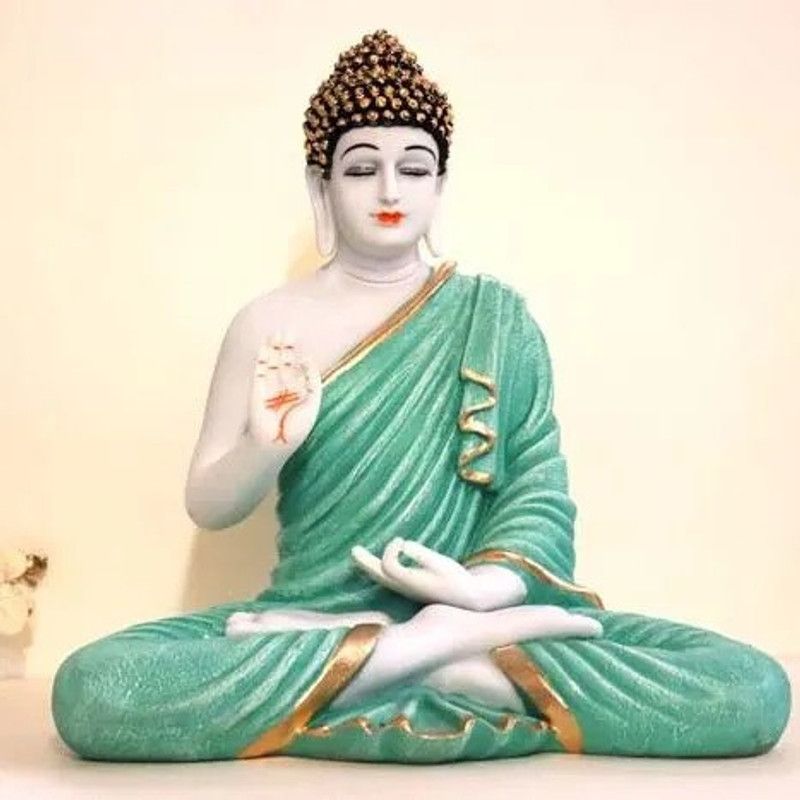 Decorify Silky Green White Blessing Ashirwad Buddha Statue Figurine Height Decorative Showpiece - 56 cm  (Polyresin, Light Green)