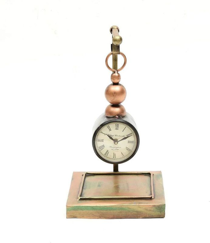 Craft Edge Iron Pendulum with Watch Table Handicraft Showpiece Decorative Item Decorative Showpiece - 16 cm  (Iron, Gold)