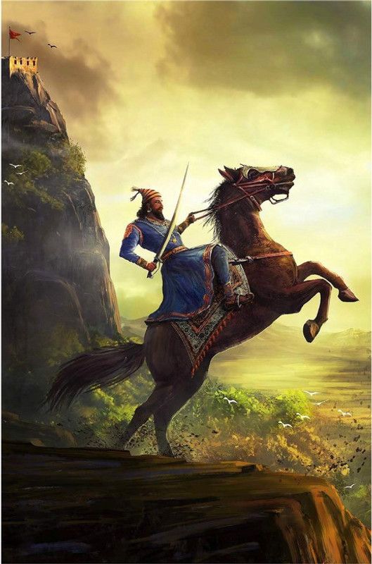 Shivaji Maharaj Painting Poster Canvas Art  (18 inch X 12 inch, 1 Rolled poster)