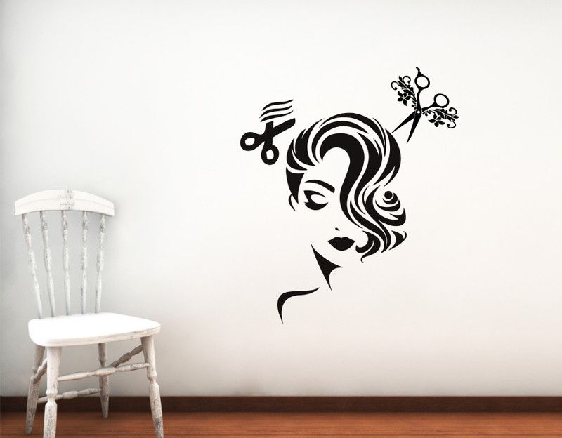 Kanha Enterprises 80 cm black decal decorative cute girl with saloon room black colour wall sticker for home décor (pvc vinyl ) Self Adhesive Sticker  (Pack of 1)