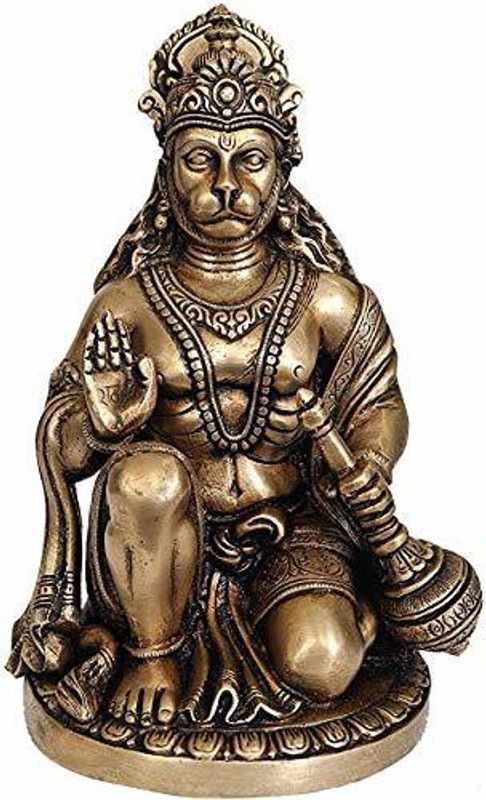 Idolsplace Brass Siddh Shri Hanuman Idol to Protect from All Kind of Negative Energy for Good Luck, Success and Prosperity (Golden, Standard) 1600gms Decorative Showpiece - 16.4 cm  (Brass, Gold)