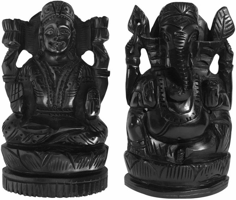 Twice Wise Karungali Varalakshmi & Ganapathi Statue 4 Inches (Pair) 100% Natural Ebony Wood Decorative Showpiece - 10 cm  (Wood, Black)