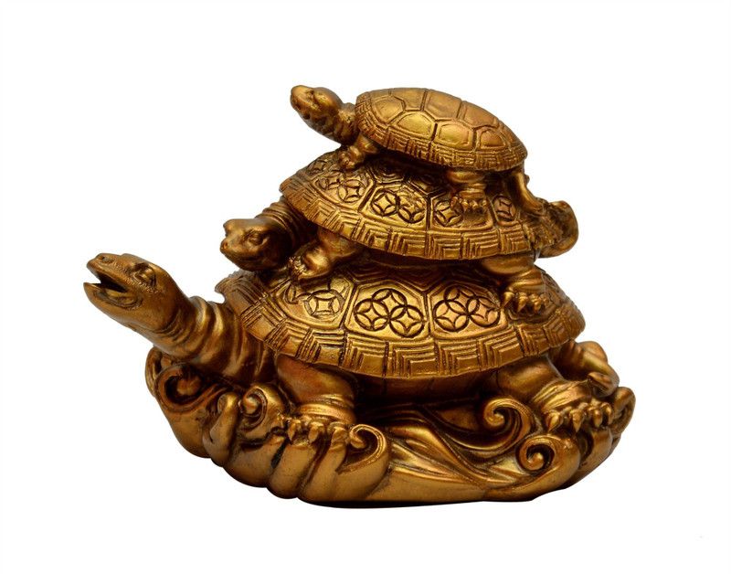 Feng Shui Art Vastu / Three Tiered Tortoises for Health, Wealth and Happyness Decorative Showpiece - 8 cm  (Polyresin, Gold)