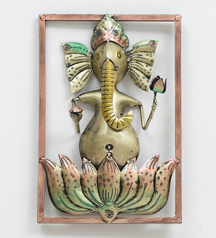 OPPERSTE INDUSTRIES Wrought Iron Lord Ganesha Wall Art  (Multicolor)