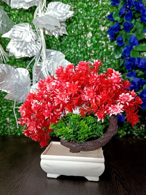 ds Artificial Bonsai Flower Pot for Home Decoration Red Anthurium Artificial Flower with Pot  (10 inch, Pack of 1, Flower Bunch)