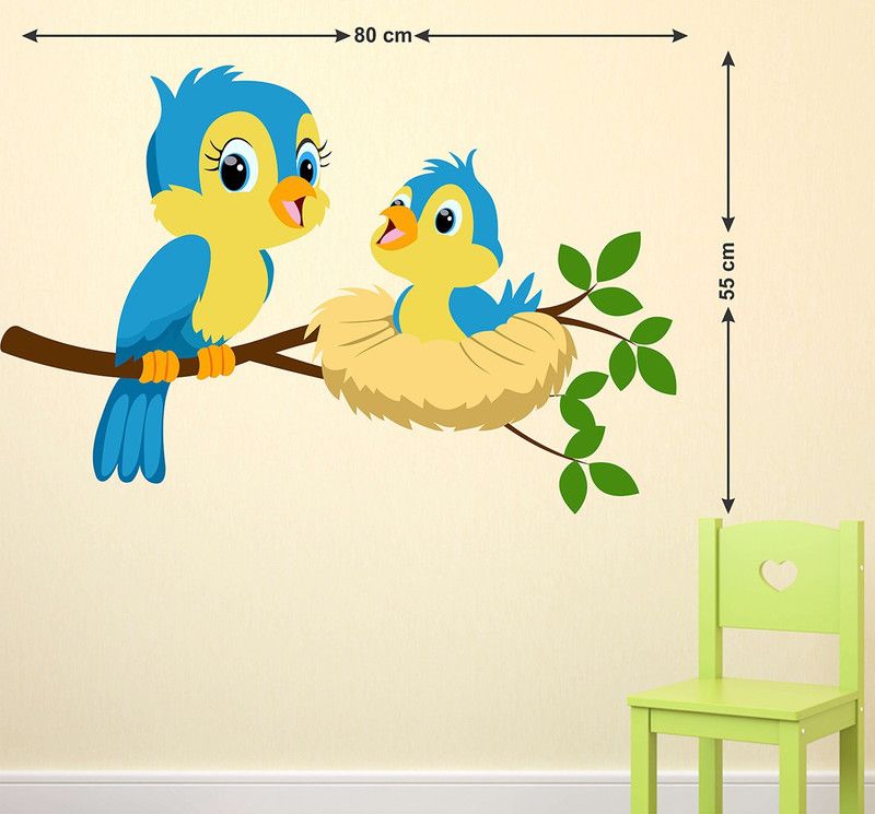 Zampyy 55 cm Small And Big Sparrows | Wall Stickers |PVC Vinyl| Non-Reusable Sticker | Self Adhesive Sticker  (Pack of 1)