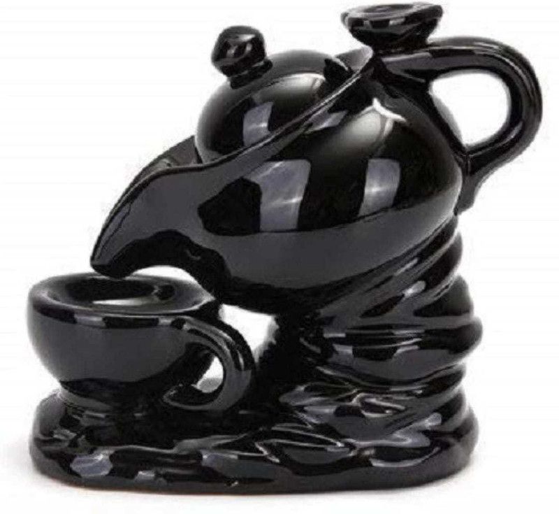 Your Local Store Tea Kettle Design Smoke Backflow With 10 Cone Incense Holder/Home Decor/Gifting Decorative Showpiece - 10 cm  (Ceramic, Black)