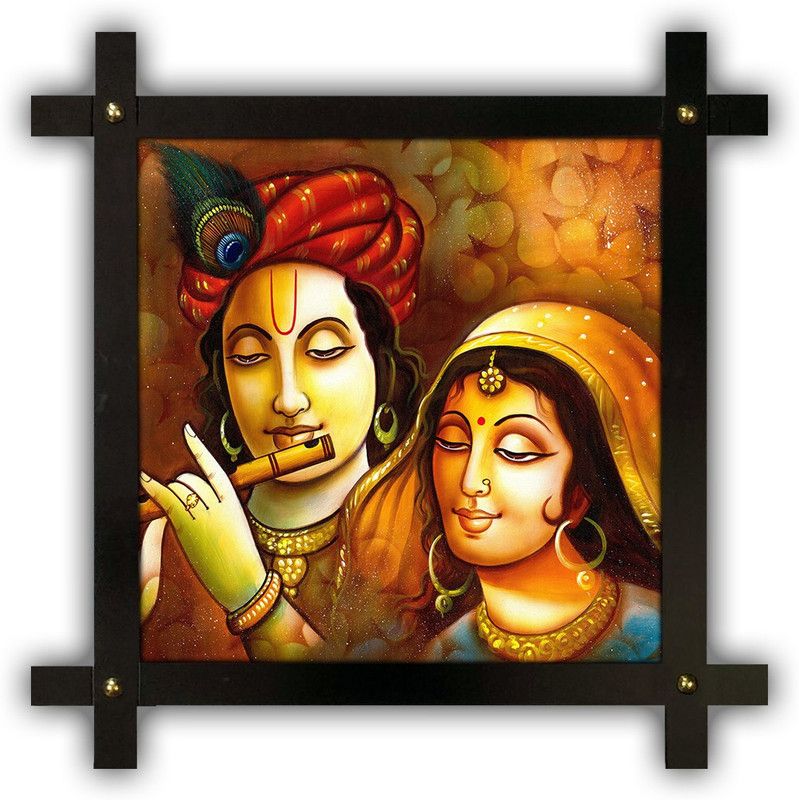 Poster N Frames Cross Wooden Frame Hand-Crafted with photo of Radha Krishna 18020 Digital Reprint 16.5 inch x 16.5 inch Painting  (With Frame)
