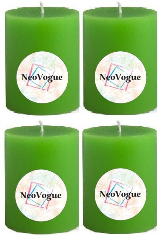 NeoVogue 3 X 2 Inch Scented Pillar Candles For Home Décor-Green Apple Candle  (Green, Pack of 4)