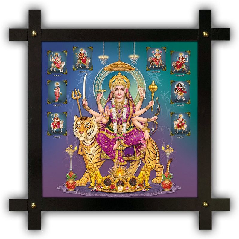 Poster N Frames Cross Wooden Frame Hand-Crafted with photo of Nav Durga 20743-crossframe Digital Reprint 16.5 inch x 16.5 inch Painting  (With Frame)