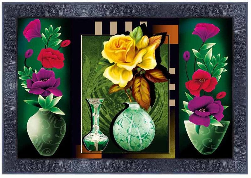 pnf Floral Flower Frames Wood Photo Frames with Acrylic Sheet (Glass)18391- Digital Reprint 10 inch x 14 inch Painting  (With Frame)