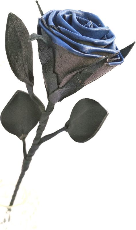 HKS GENUINE LEATHER FLOWER FOR DECORATION/GIFTING Blue Rose Artificial Flower  (17 inch, Pack of 1, Single Flower)
