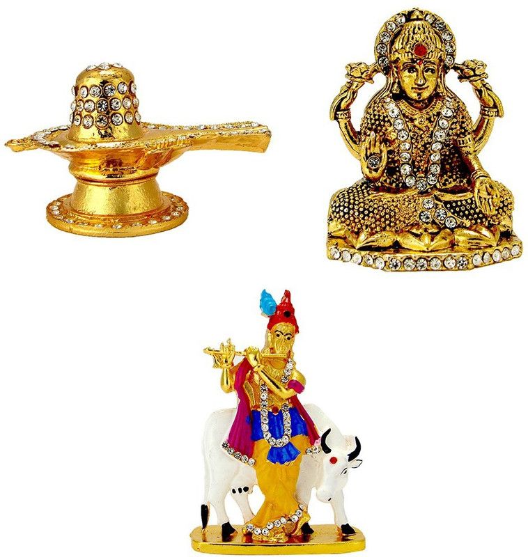 Le Lord Shiva-Shiv Golden Jyotirling-Shivling Mata Lakshmi (Maa Laxmi) (Oxidised) Krishna (Krishn) Murlidhar Idol / Statue for Home Office Shop Car Dashboard & Gift Decorative Showpiece - 10 cm  (Metal, Multicolor)
