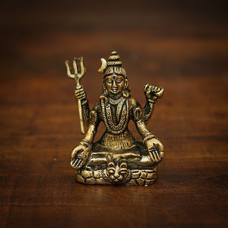 StatueStudio Lord Shiva Statue Bholenath Murti Brass Shivji Murti for Home Temple Room & Gift Decorative Showpiece - 7.62 cm  (Brass, Gold)