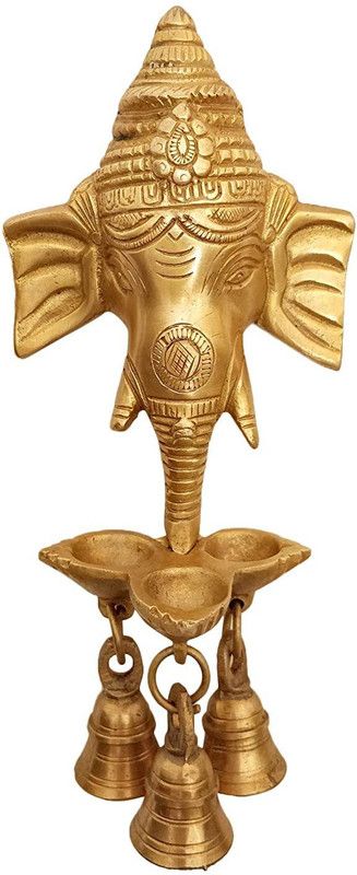 GURU JEE Ganesha Wall Hanging Deepak/Diya with Bells for Home Decor, Standard. Brass Table Diya  (Height: 9 inch)
