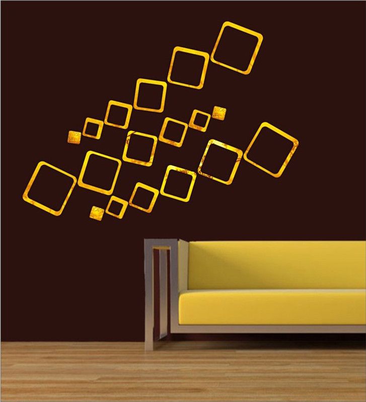 RadhaKripa 151 cm 18 golden square 3D Acrylic Stickers Mirror Stickers Wall Stickers Self Adhesive Sticker  (Pack of 1)