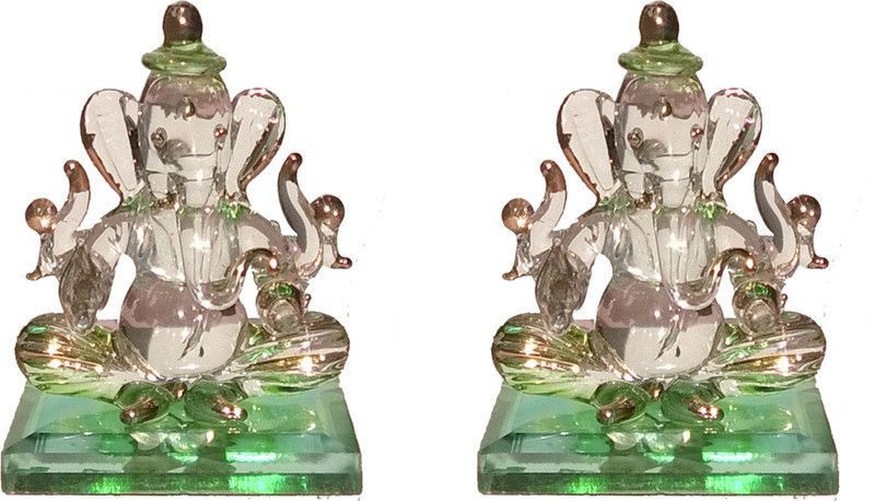 Mann Retails Ganesh ji set dual face green color Decorative Showpiece - 6.5 cm  (Borosilicate Glass, Green)