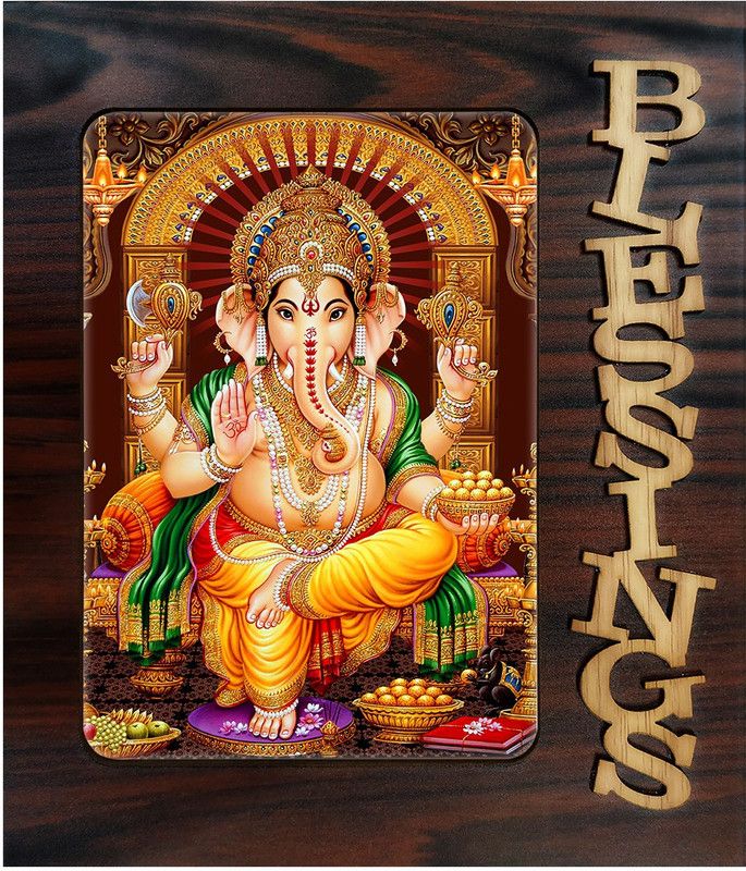 Poster N Frames Decorative Blessings Hand Crafted Wooden table with photo of Ganeshji 20099 Digital Reprint 9 inch x 7.75 inch Painting  (With Frame)
