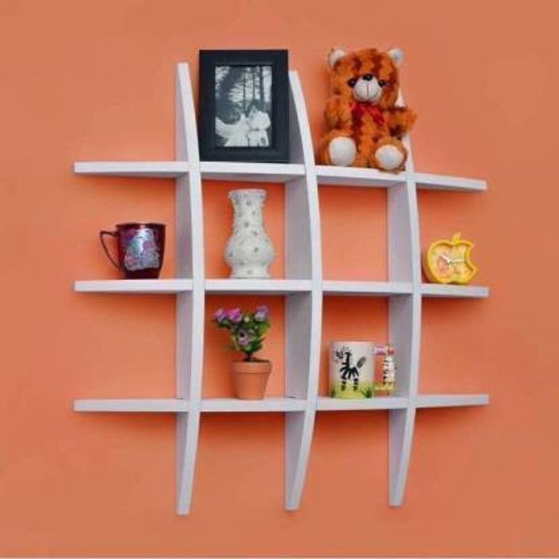Indian Wood Crafts Wooden Wall Shelf Wooden Wall Shelf  (Number of Shelves - 12, White)