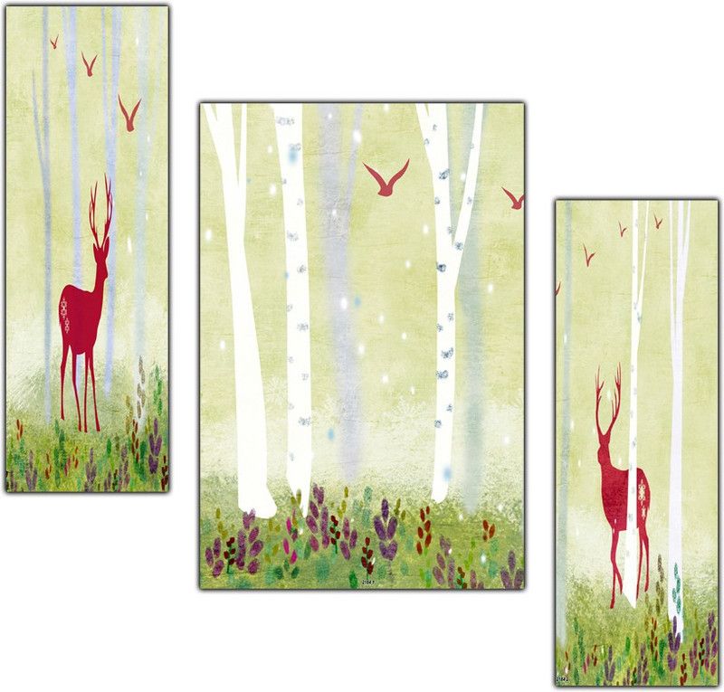 pnf Deer Art Set of 3 MDF Panel-2184- Digital Reprint 12 inch x 18 inch Painting  (Without Frame, Pack of 3)