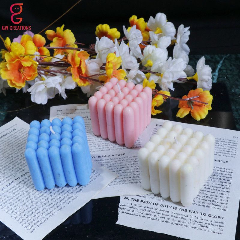 GW Creations Missile Cube Strawberry Lemon Grass Mogra Scented Candle Candle  (Pink, Blue, White, Pack of 3)
