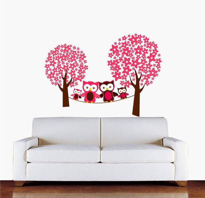 Crown Decals 120 cm Byte Shop decorative four of combo owl with tree leaves multicolour wall sticker for home décor (pvc vinyl multicolour ) Self Adhesive Sticker  (Pack of 1)