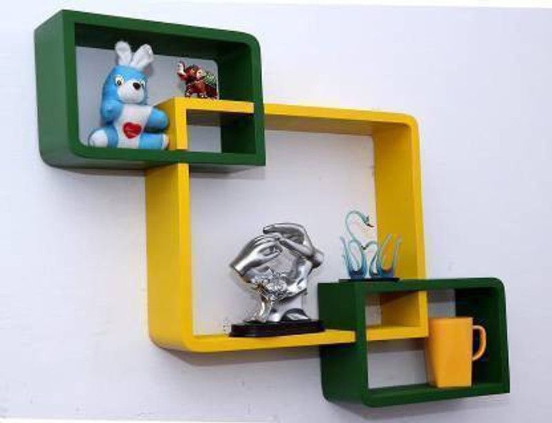 AN Craft Wall shelf intersecting shelves Set of 3 MDF MDF (Medium Density Fiber) Wall Shelf  (Number of Shelves - 3, Green, Yellow)