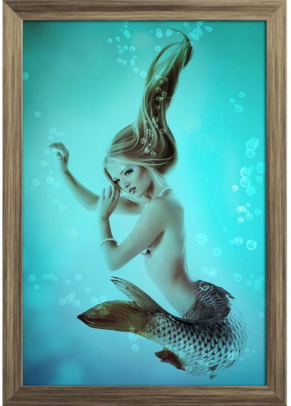 Mermaid Beautiful Magic Underwater Mythology D2 Paper Poster Antique Golden Frame | Top Acrylic Glass 9inch x 13inch (22.9cms x 33cms) Paper Print  (13 inch X 9 inch, Framed)