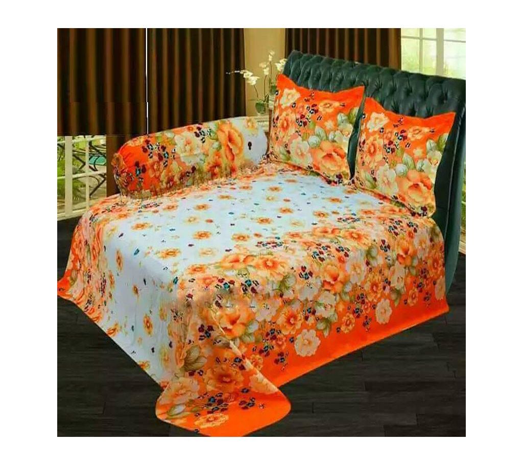 Double Size Cotton Bed Sheet with Matching 3 Pillow Covers - Multi color