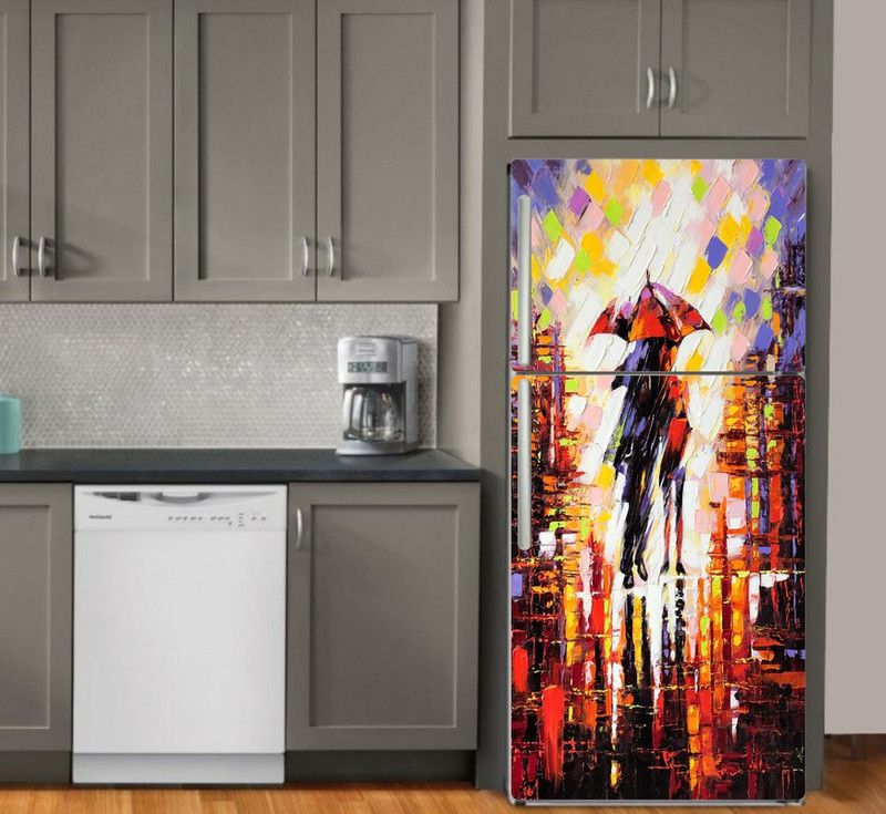 Psychedelic Collection 60 cm Fridge Sticker Refrigerator Sticker PVC Vinyl Design Fridge Wrap Sticker Self Adhesive Sticker  (Pack of 1)