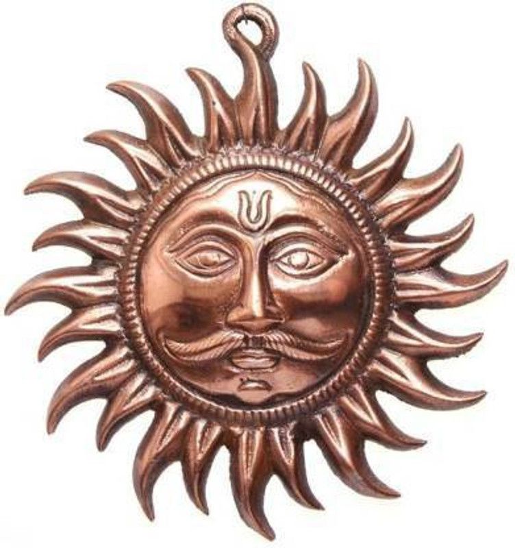 Robin Export Company Wall Hanging Sun Surya Idol Statue Bronze Murti Decorative Showpiece Wall Decor Decorative Showpiece - 19 cm  (Bronze, Copper)