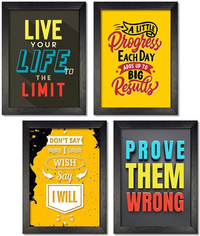 Framed Motivational Quotes Wall Poster, Inspirational Art Frames for Home and Office Decor, Motivational Paintings Frame Combo of 4 for Living Room Study room Bedroom Set16 (Each Frame 9.5x12.5 inch) Photographic Paper  (12.5 inch X 9.5 inch, Framed)